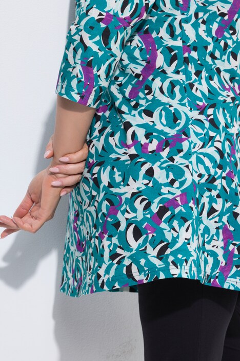 Longshirt, grafischer Druck, V-Ausschnitt, 3/4-Arm