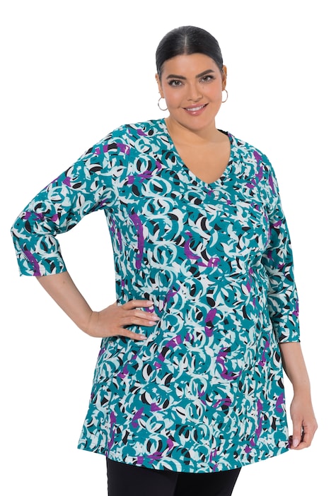 Dlouhé tričko, grafický potisk, V výstřih, 3/4 rukávy