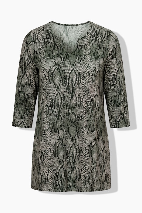 Longshirt, Schlangenmuster, Tunika-Ausschnitt, 3/4-Arm