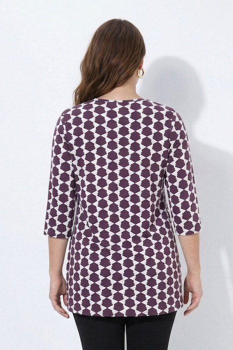 Longshirt, grafischer Druck, Tunika-Ausschnitt, 3/4-Arm
