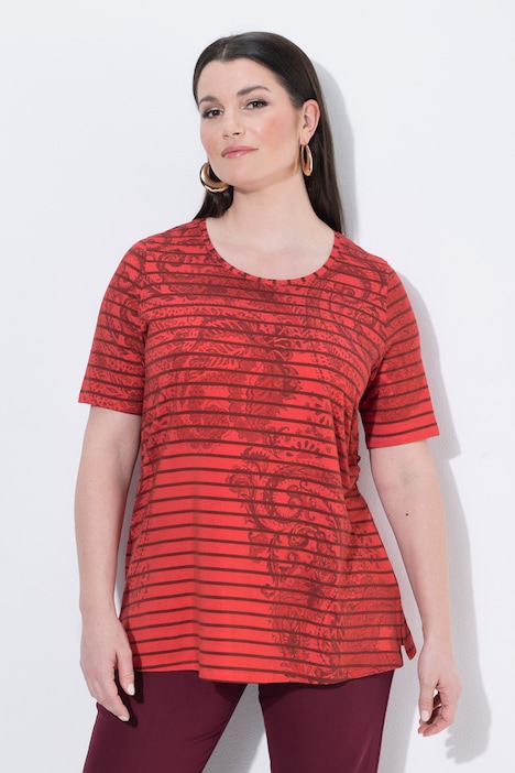 T-shirt, strepen, A-lijn, ronde hals, korte mouwen, Pima-katoen