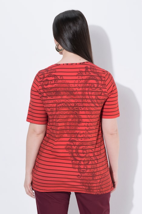 T-shirt, strepen, A-lijn, ronde hals, korte mouwen, Pima-katoen