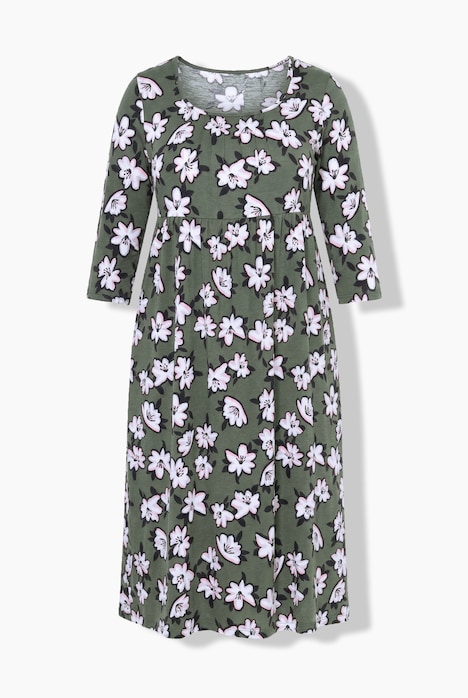 Maxikleid, Blüten, Carré-Ausschnitt, 3/4-Arm, Taschen