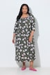 Maxikleid, Blüten, Carré-Ausschnitt, 3/4-Arm, Taschen