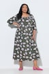 Maxikleid, Blüten, Carré-Ausschnitt, 3/4-Arm, Taschen