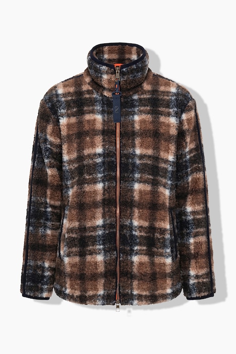Karo-Teddyjacke, Stehkragen, Langarm