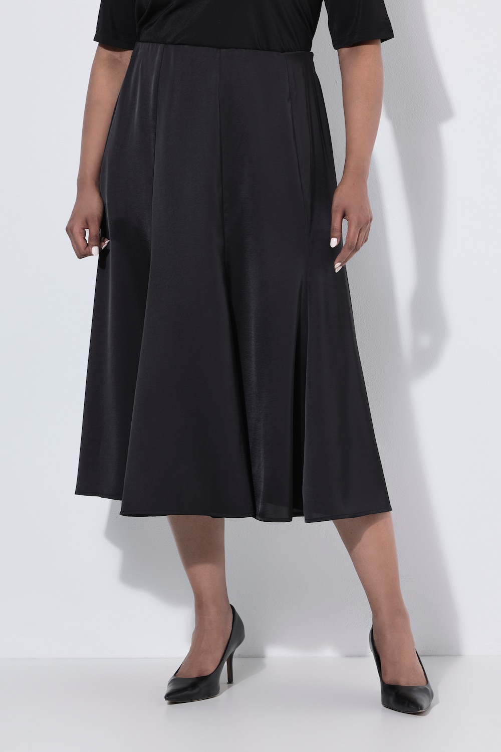 Satin-Maxirock, Glocken-Silhouette, Elastikbund