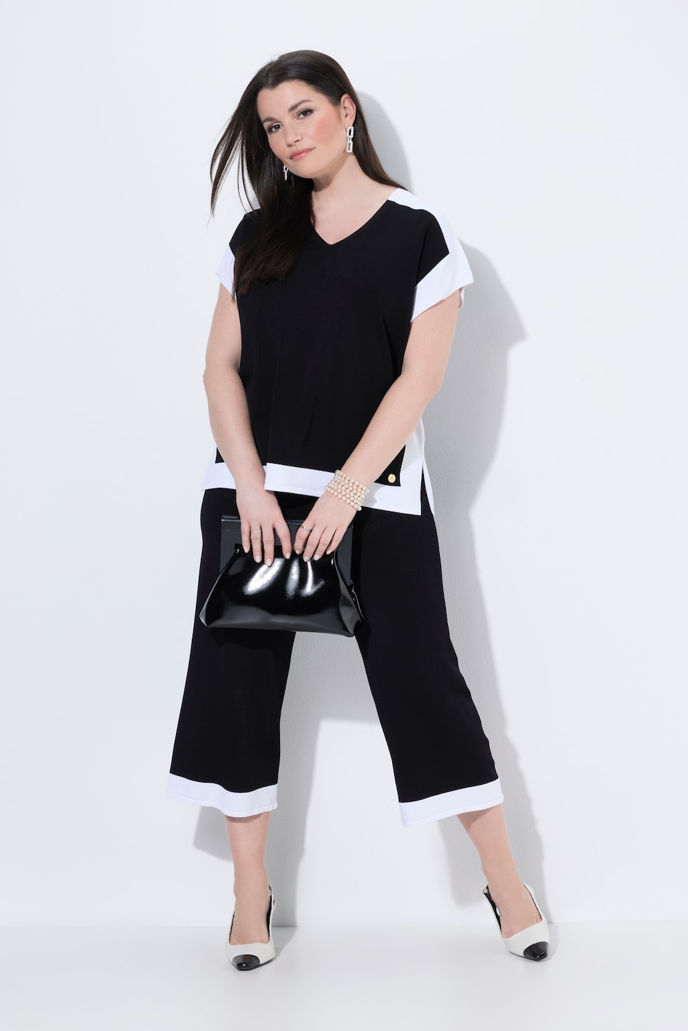 Strick-Culotte, knielang, weites Bein, Rippstrickbund