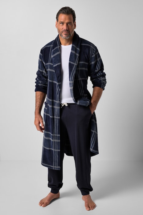 Bademantel, Homewear, Mikrofaser, Karo, Bindegürtel, bis 8 XL