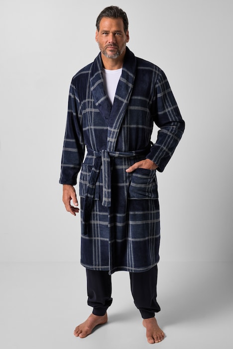 Bademantel, Homewear, Mikrofaser, Karo, Bindegürtel, bis 8 XL