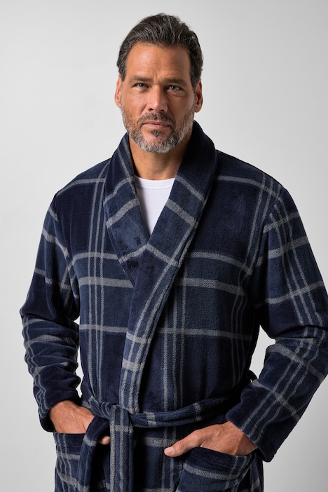Bademantel, Homewear, Mikrofaser, Karo, Bindegürtel, bis 8 XL
