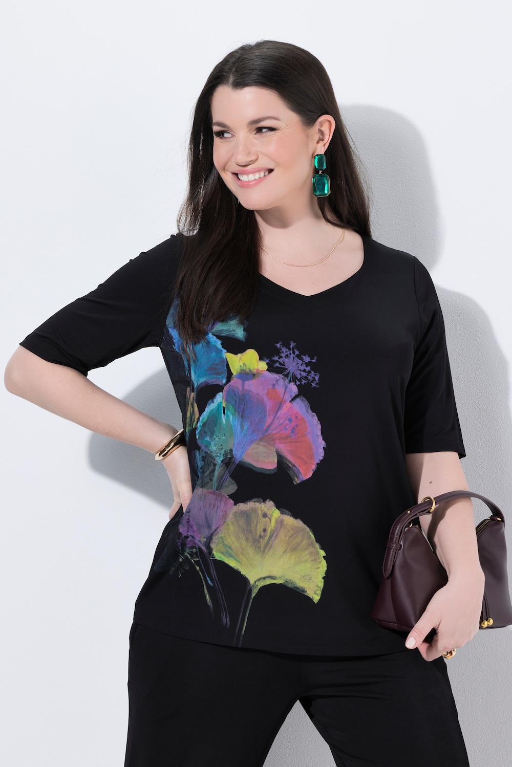 Slinky-Shirt, Ginkgo, Classic, Herzausschnitt, Halbarm
