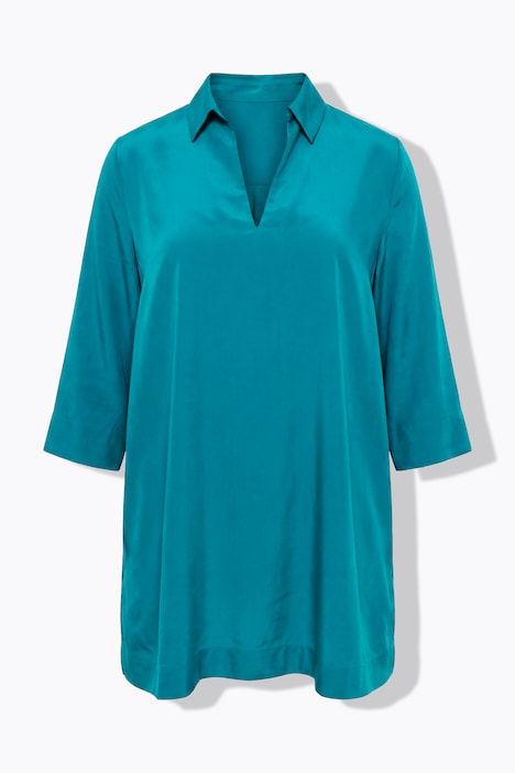 Lange tuniek van lyocell, A-lijn, overhemdkraag, 3/4-mouwen