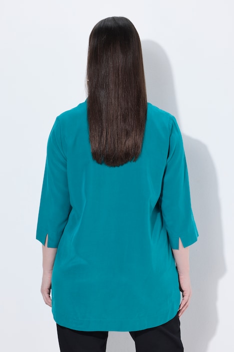 Lange tuniek van lyocell, A-lijn, overhemdkraag, 3/4-mouwen