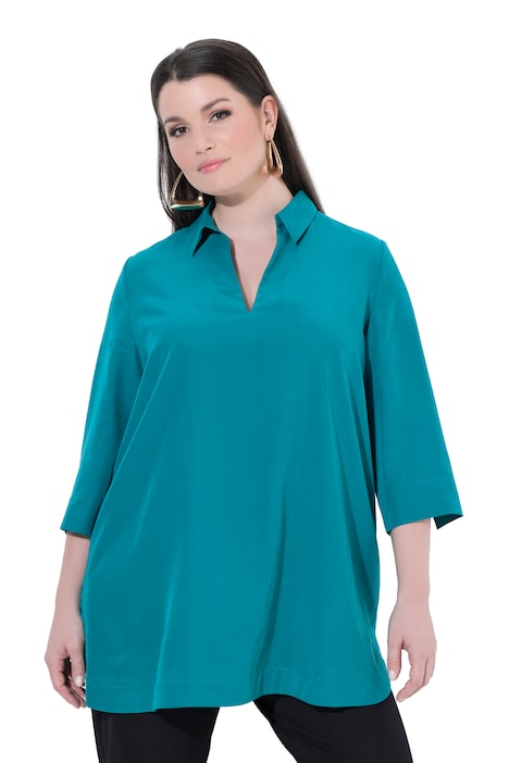 Lyocellová dlouhá tunika, áčkový střih, košilový límec, 3/4 rukávy