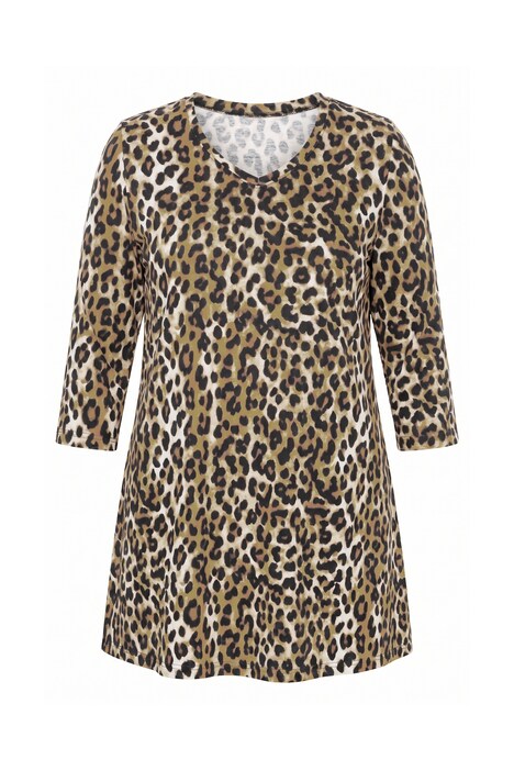 Leopard Print 3/4 Sleeve V-Neck Knit Tunic