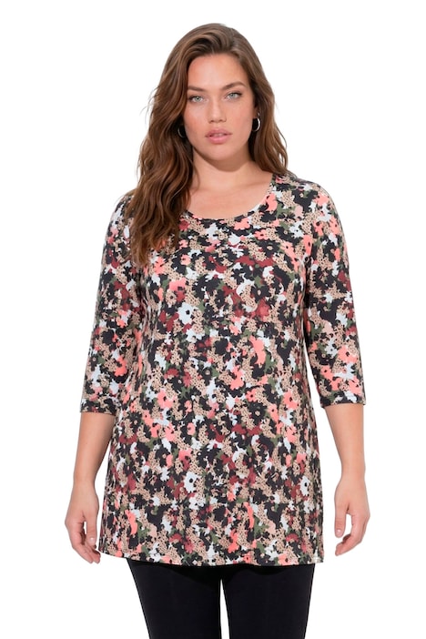 Floral Camo Print Round Neck Cotton Knit Tunic