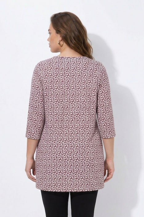 Longshirt, gemustert, A-Linie, Rundhals, 3/4-Arm