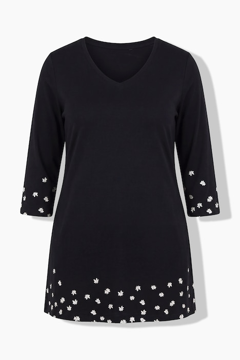 Longshirt, Motivdruck, A-Linie, V-Ausschnitt, 3/4-Arm