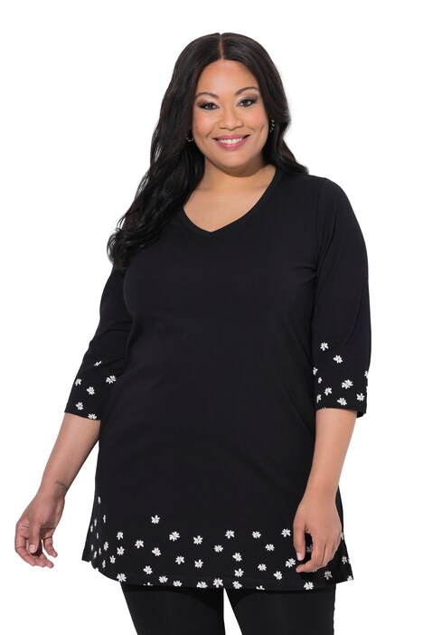 Daisy Placement Print V-Neck Cotton Knit Tunic