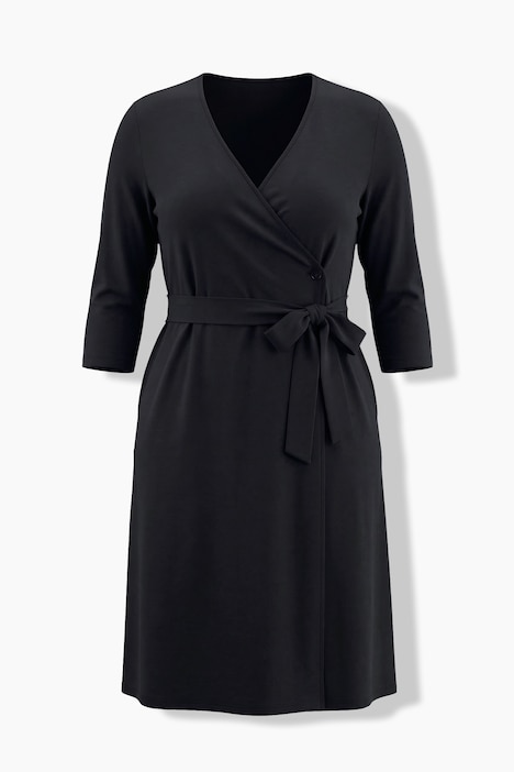 Cotton Jersey 3/4 Sleeve Pocket Wrap Dress