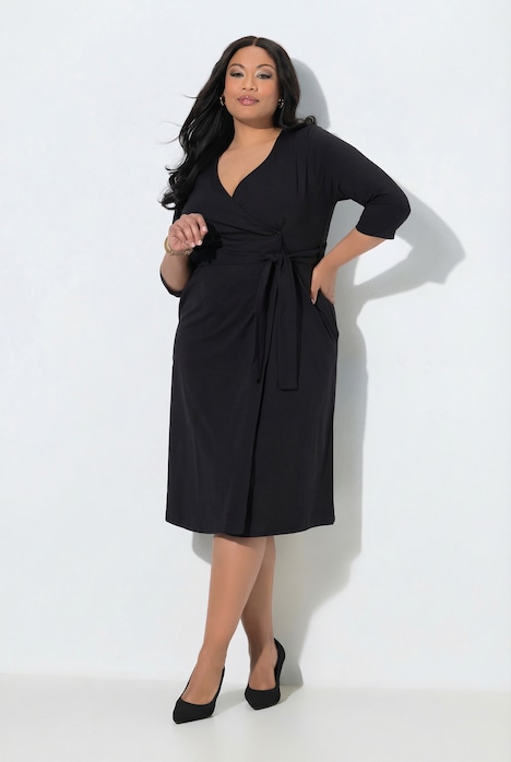 Cotton Jersey 3/4 Sleeve Pocket Wrap Dress
