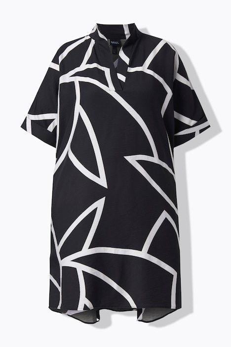 Kleid, asymmetrisch, Stehkragen, V-Ausschnitt, Halbarm
