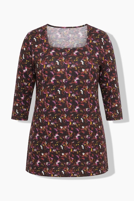 Longshirt, bedruckt, A-Linie, Carré-Ausschnitt, 3/4-Arm