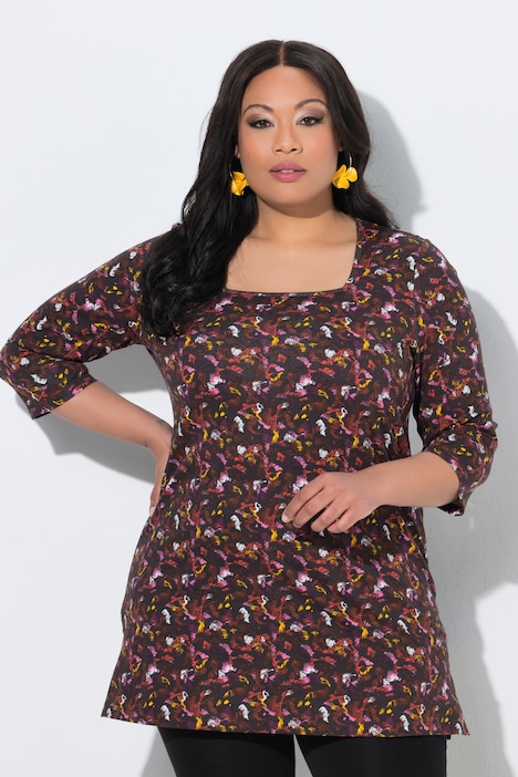 Longshirt, bedruckt, A-Linie, Carré-Ausschnitt, 3/4-Arm