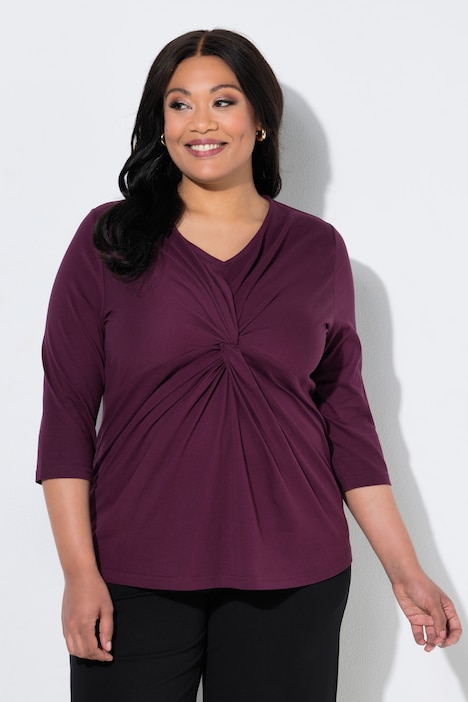Shirt, Zierknoten, V-Ausschnitt. 3/4-Arm