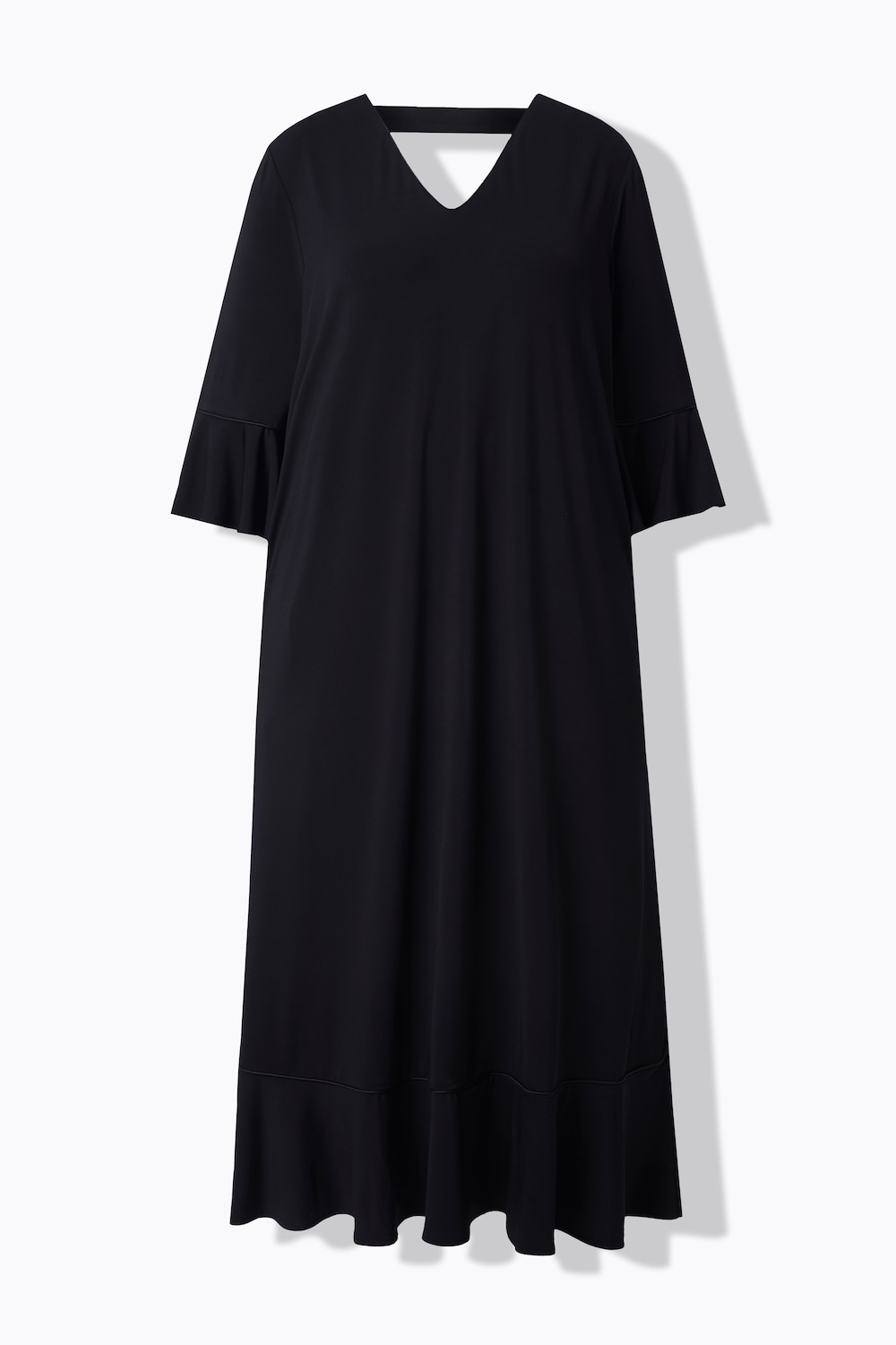 Stora storlekar Maxiklänning i A-linjemodell med volanger, Dam, svart, storlek: 54/56, Polyester, Ulla Popken