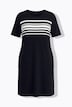 Jersey jurk, gestreepte inzet, ronde hals, korte mouwen