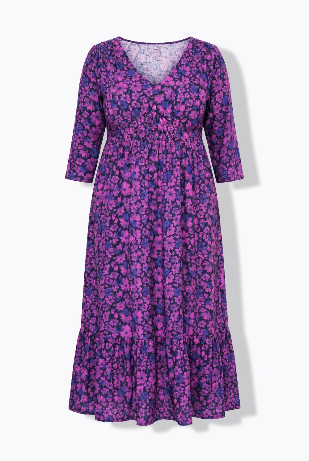 Stora storlekar Jerseyklänning i A-linjemodell med V-ringning och trekvartsärm, Dam, rosa, storlek: 42/44, Polyester, Ulla Popken