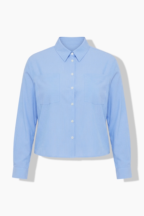 Blouse met strepen, overhemdkraag, lange mouw, borstzakken