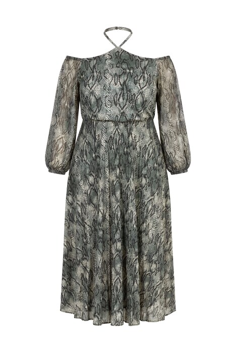 Snakeskin Print Off-The-Shoulder Halter Dress
