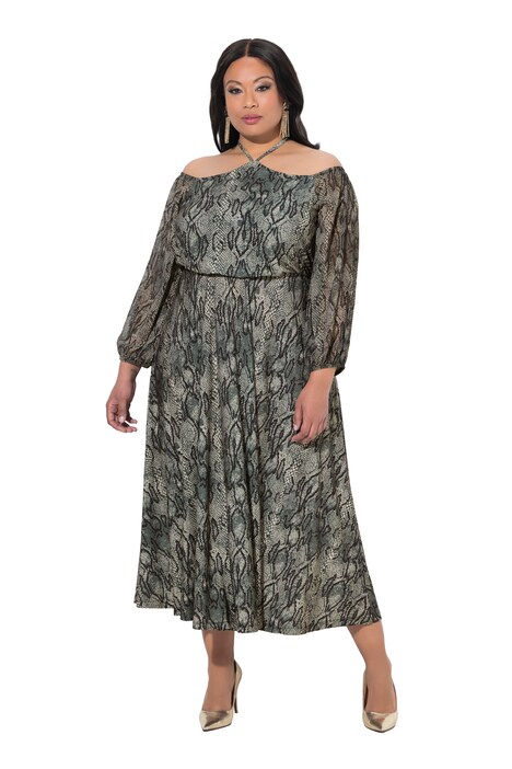 Snakeskin Print Off-The-Shoulder Halter Dress
