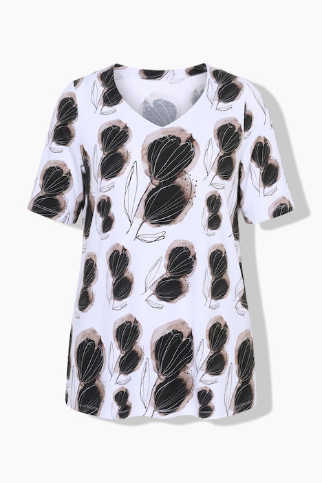 Slinky-Shirt, Blüten, Herzausschnitt, Halbarm