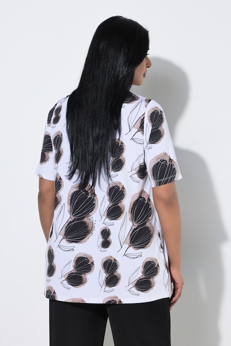 Slinky-Shirt, Blüten, Herzausschnitt, Halbarm