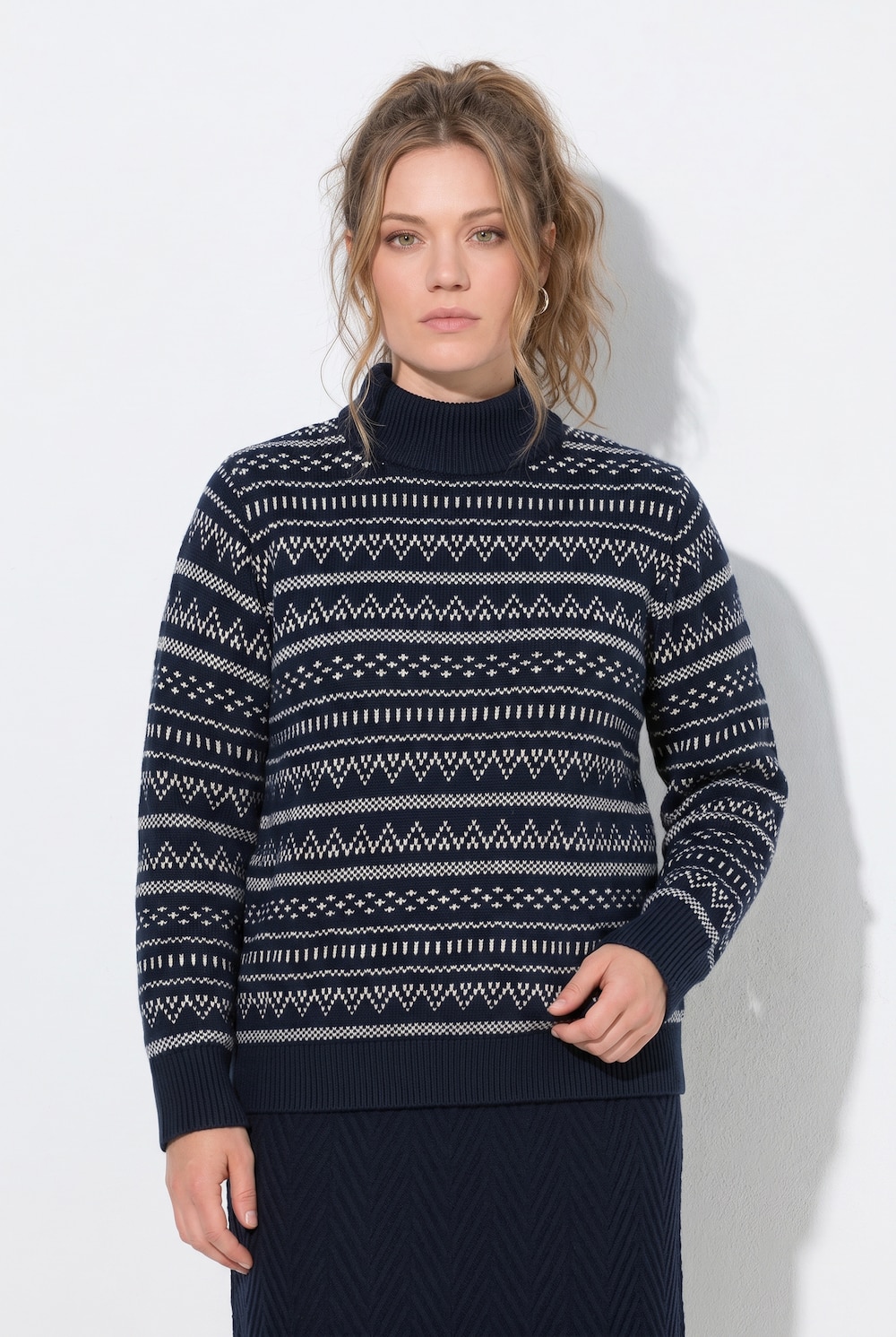 Pullover, Jacquard, Stehkragen, Langarm, Biobaumwolle