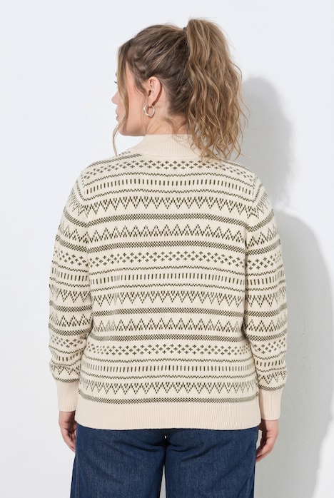 Pullover, Jacquard, Stehkragen, Langarm, Biobaumwolle