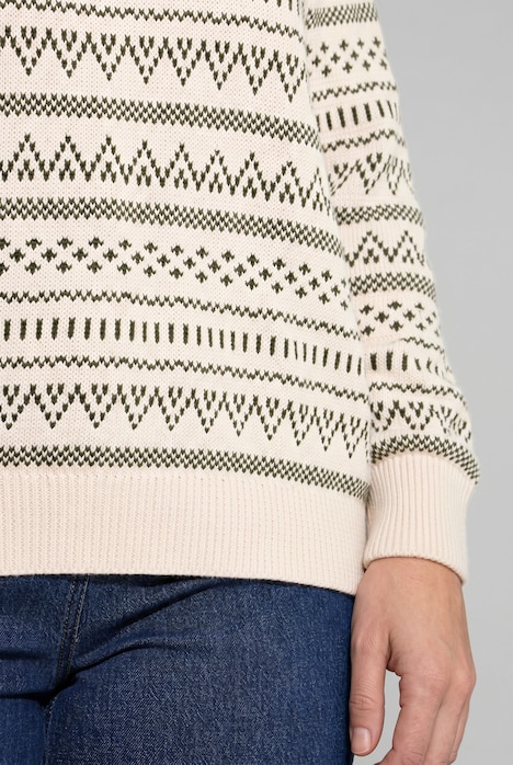 Pullover, Jacquard, Stehkragen, Langarm, Biobaumwolle