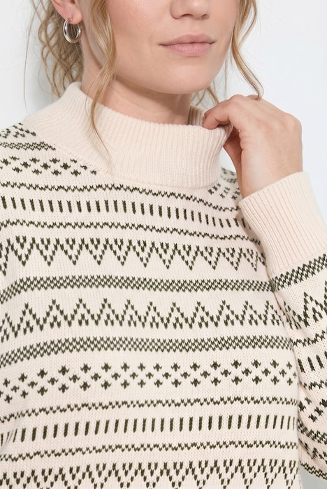 Pullover, Jacquard, Stehkragen, Langarm, Biobaumwolle