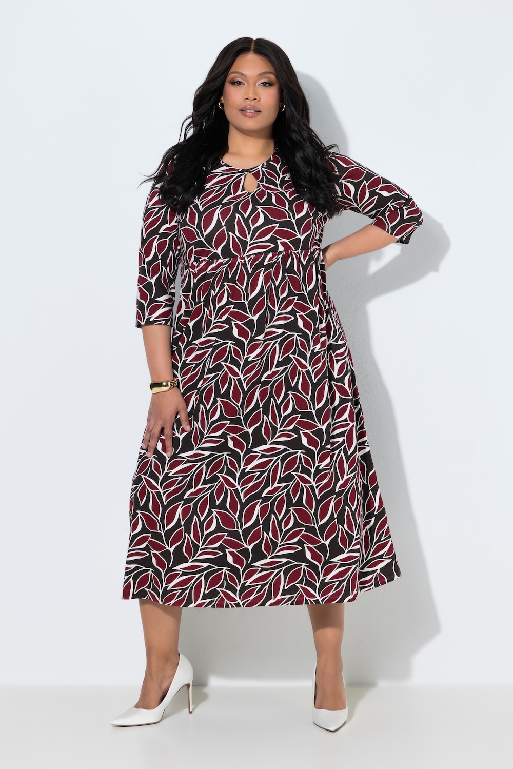 Maxikleid, Blüten, A-Linie, Rundhals, 3/4-Arm, Taschen