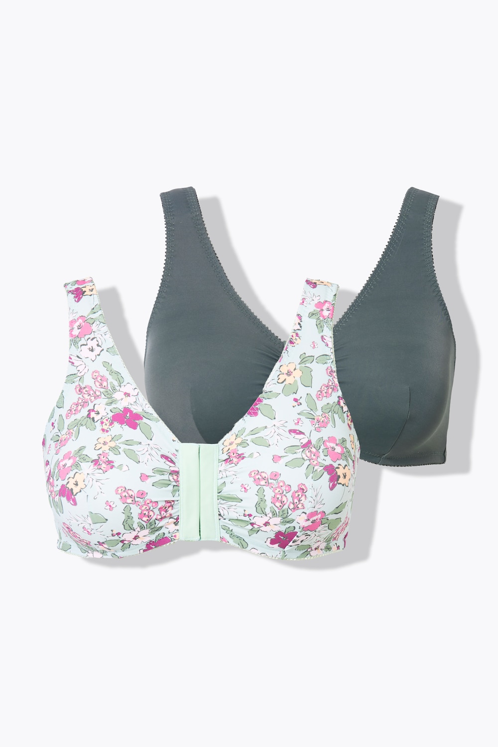 Bustiers, 2er-Pack, Blüten/uni, Vorderverschluss