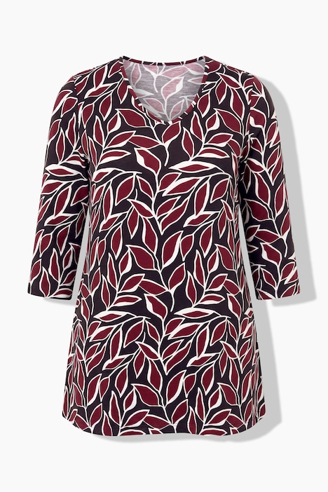Longshirt, Blüten, V-Ausschnitt, 3/4-Arm