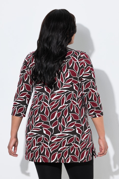 Longshirt, Blüten, V-Ausschnitt, 3/4-Arm