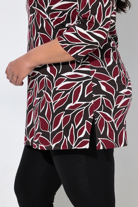 Longshirt, Blüten, V-Ausschnitt, 3/4-Arm