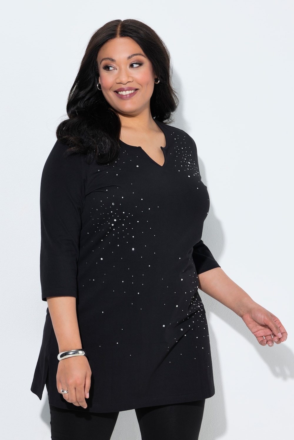 Longshirt, Ziernieten, Tunika-Ausschnitt, 3/4-Arm