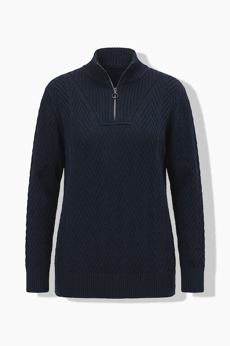 Pullover, Fischgrat, Troyerkragen, Langarm, Biobaumwolle