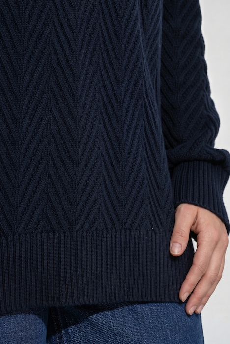 Pullover, Fischgrat, Troyerkragen, Langarm, Biobaumwolle